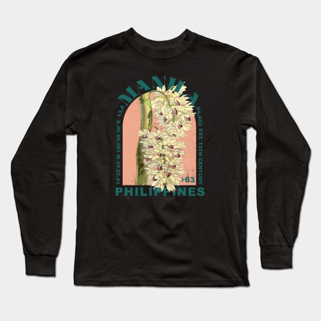 Manila Philippines Vintage Floral Long Sleeve T-Shirt by Pico Originals